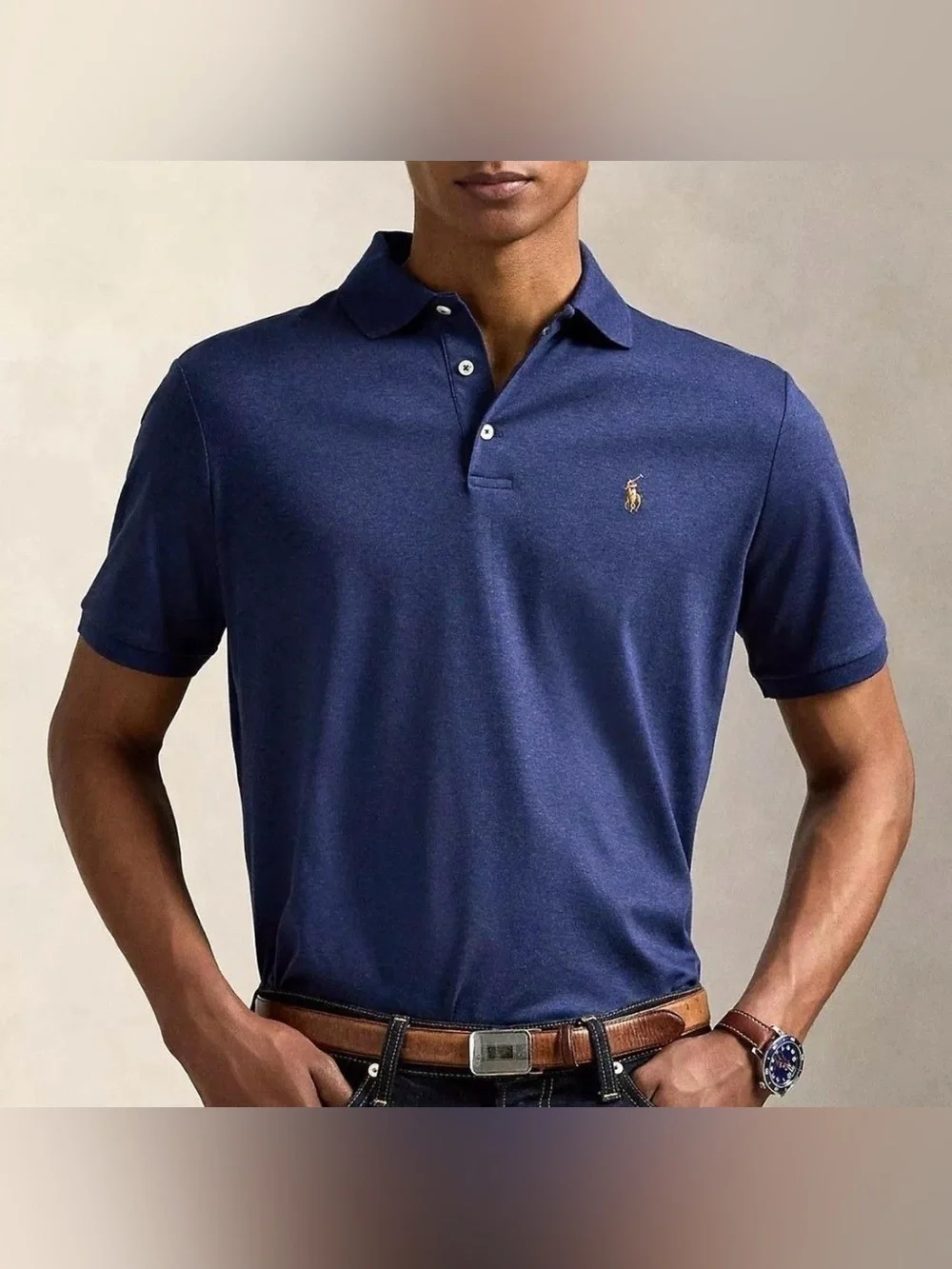 Ralph Lauren Navy Polo with multi color Pony Embroidery M